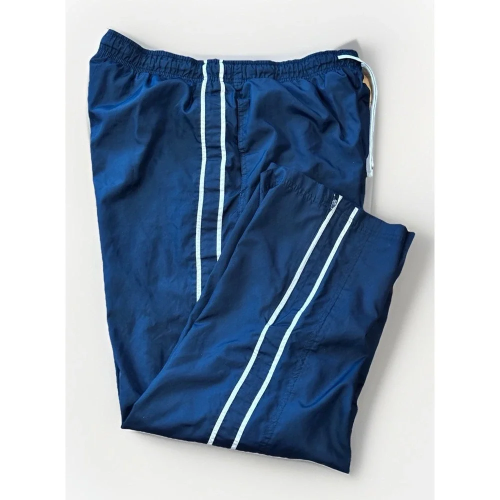 Starter Mens L Elastic Waist‎ Drawstring Windbreaker Track Pants Pockets Navy